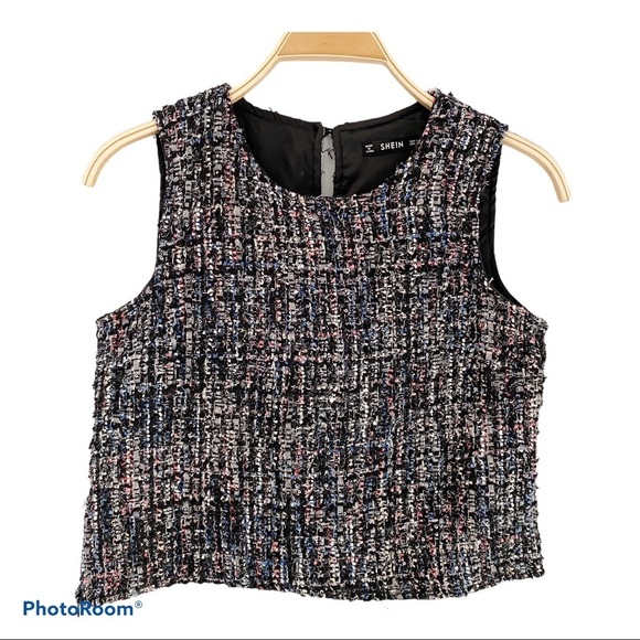 SHEIN Tops - SHEIN Sleeveless Boucle Women's Crop Top